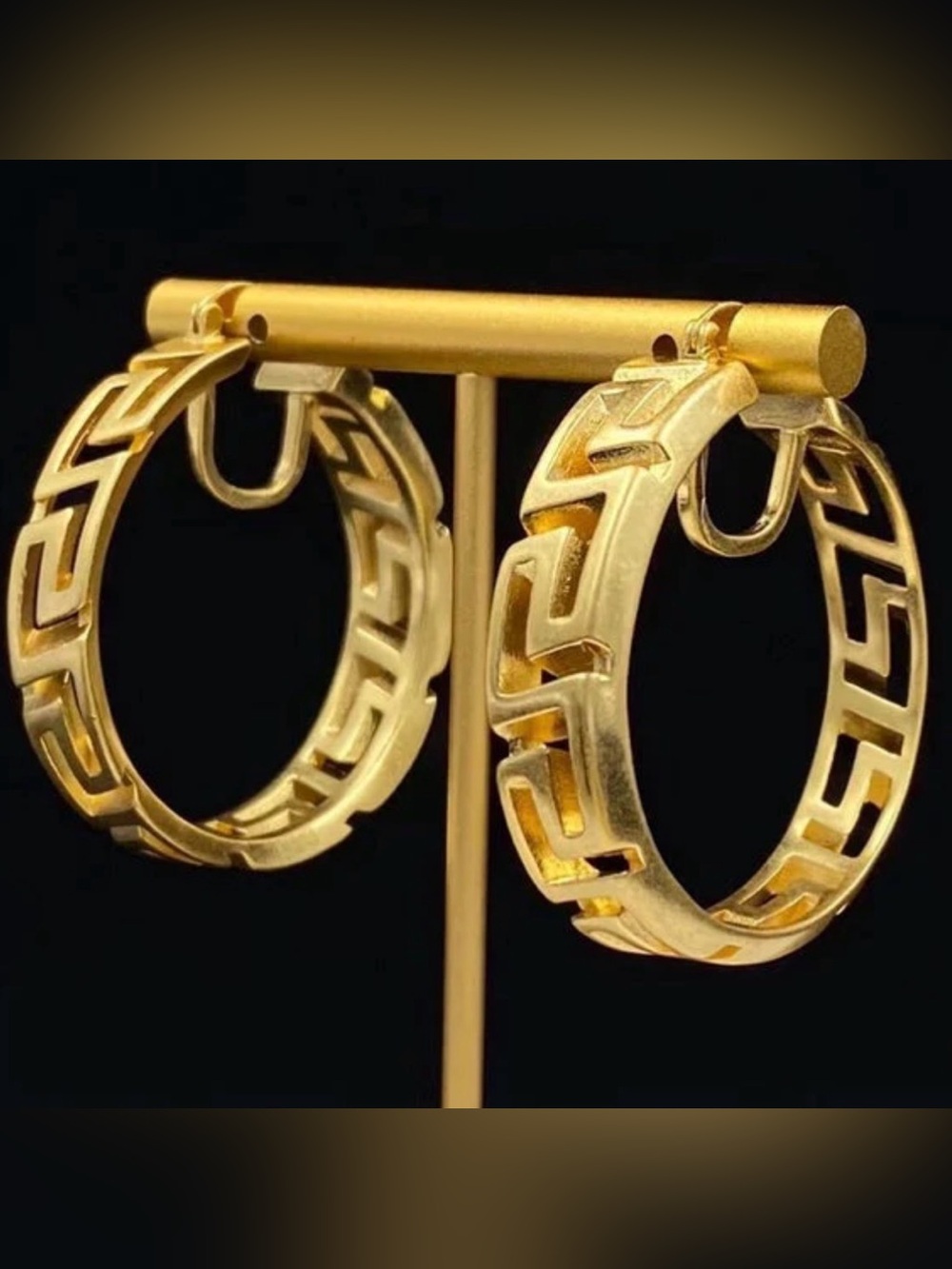 Designer inspired Gold Greek Key Hoop Earrings for Women